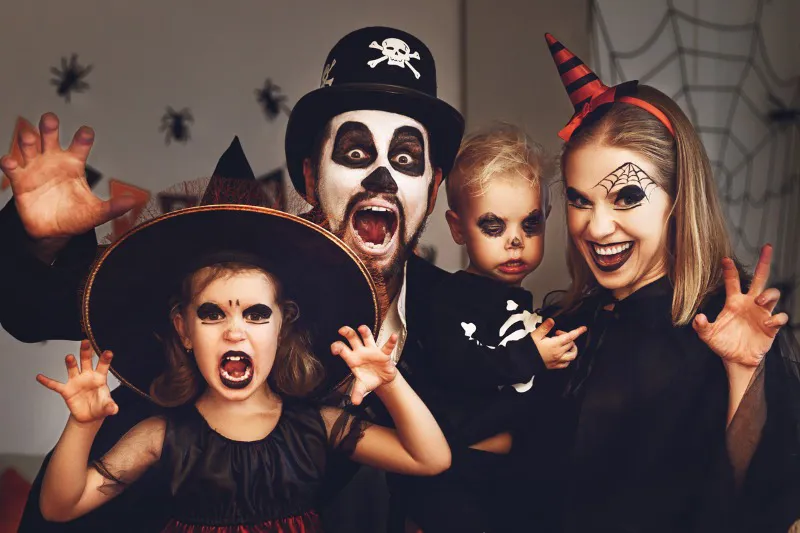 Family dressed up for Halloween at Home Farm Holiday Park