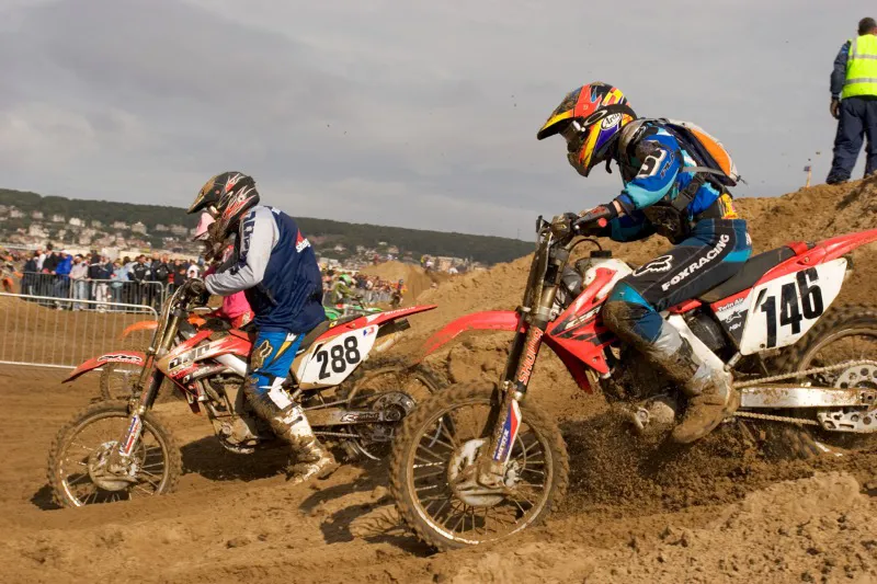 Weston Beach Race motocross riders racing along Weston-super-Mare beach